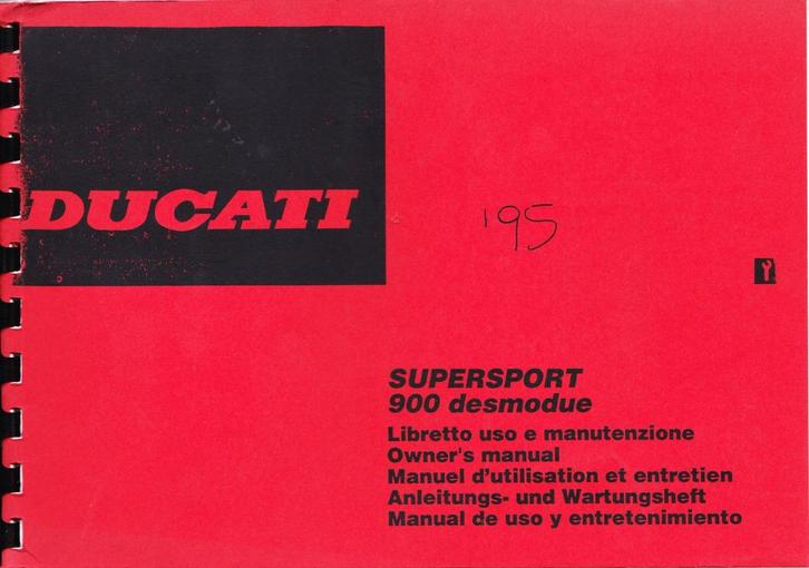 Ducati Supersport 900 Owners-Manual 1994-1995, Motoren, Handleidingen en Instructieboekjes, Ducati, Ophalen of Verzenden