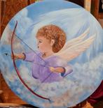 Panneau rond en bois avec Cupidon, Antiquités & Art, Art | Objets design, Enlèvement ou Envoi