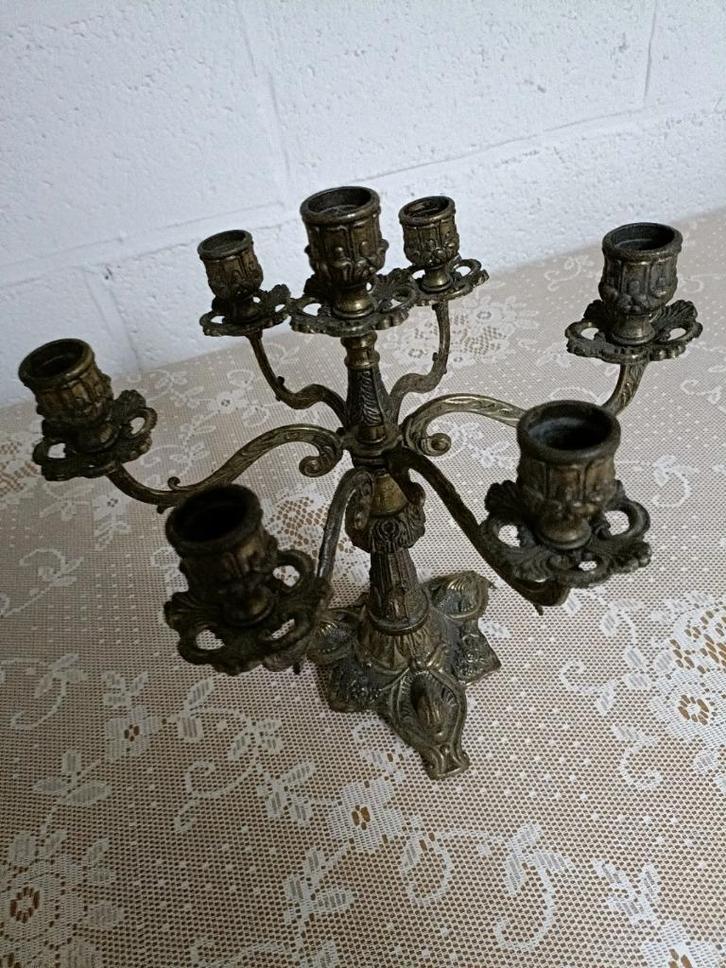 Antieke bronzen kandelaar, vintage voor 7 kaarsen, Antiek en Kunst, Antiek | Brons en Koper, Brons, Ophalen