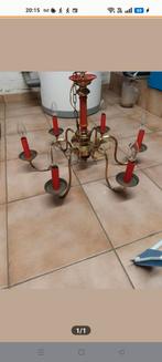 6 armige luster van geel koper, Ophalen, Gebruikt, Metaal, Zie foto