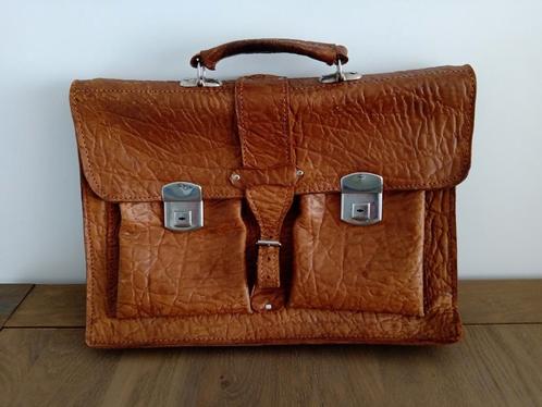 Retro boekentas in echt leder, Handtassen en Accessoires, Tassen | Schooltassen, Gebruikt, Ophalen of Verzenden