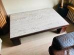 Grote travertijn met hout salontafel 85x130, Huis en Inrichting, Ophalen