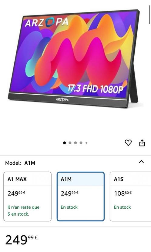 Draagbaar beeldscherm - Arzopa - A1M - A1M - 17,3" - 1080p, Computers en Software, Monitoren, Nieuw, Ophalen of Verzenden