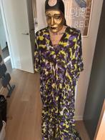 Enkellange zijden jurk Wynants T.U. Blauw/wit/geel