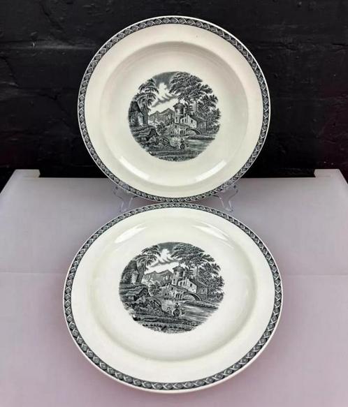 6X Wedgwood Of Etruria Lugano Black Dinner Plates 25.5cm, Antiek en Kunst, Antiek | Servies los, Ophalen of Verzenden