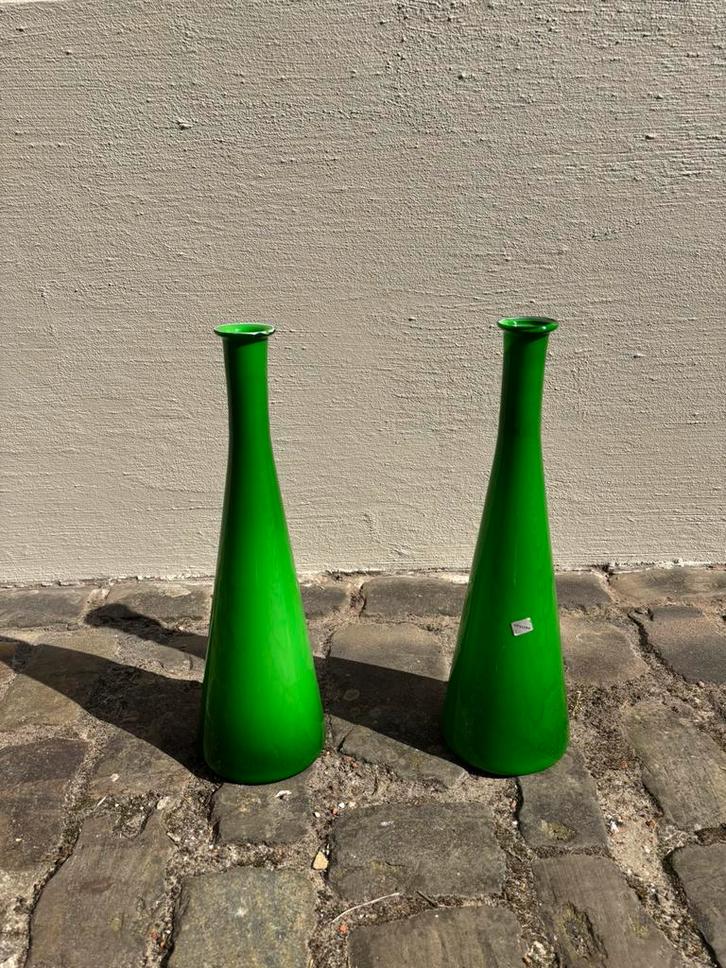2 grote vazen “Opalino Italia” (‘60), Huis en Inrichting, Woonaccessoires | Vazen, Zo goed als nieuw, Groen, Minder dan 50 cm