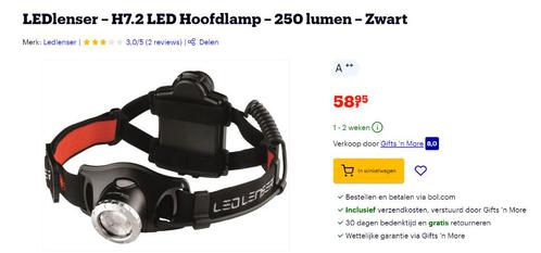 LEDlenser – H7.2 LED Hoofdlamp NIEUW, Caravanes & Camping, Lampes de poche, Neuf, Batterie, Enlèvement ou Envoi