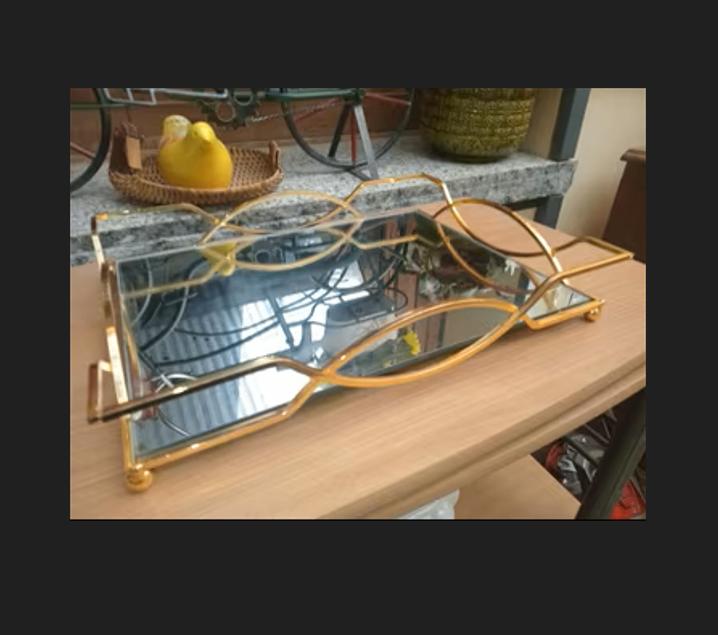 Mooi gouden koperen dienblad en spiegel, Antiek en Kunst, Ophalen of Verzenden