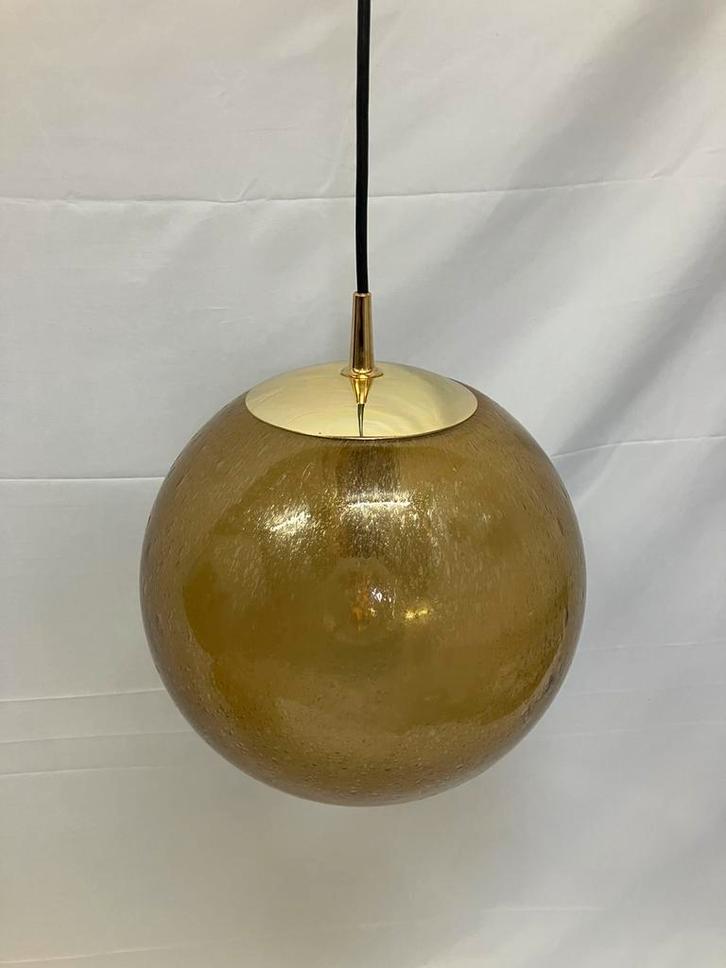 Vintage Peill und Putzler hanglamp ø30 amber bubbelglas NOS!, Maison & Meubles, Lampes | Lampes en vrac, Comme neuf, Enlèvement ou Envoi