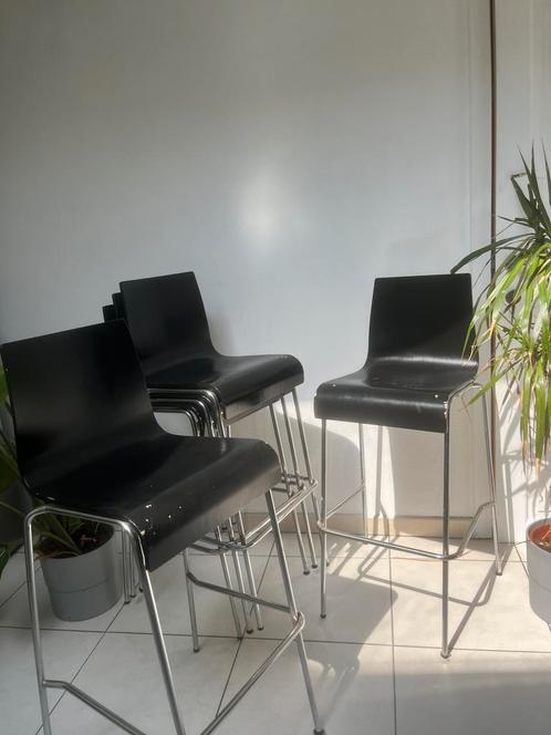Set van 6 hoge stoelen – metaal & zwart gelakt hout, Huis en Inrichting, Barkrukken, Zo goed als nieuw, 90 cm of meer, Hout, Metaal