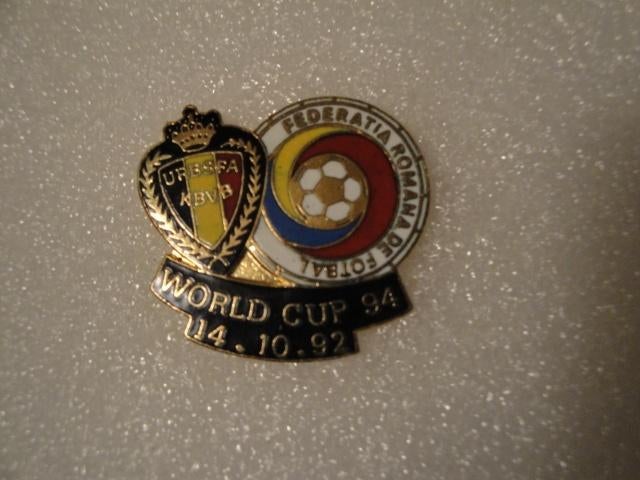 Pin World Cup 94 België-Roemenië, Verzamelen, Ophalen of Verzenden, Zo goed als nieuw