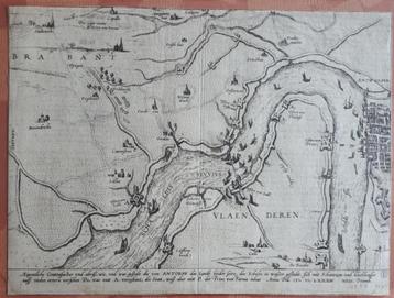Gravure Carte HISTORIQUE de la région de l'ESCAUT du XVIe si, Envoi