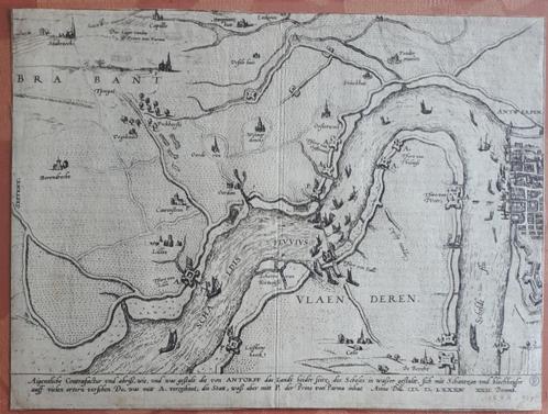 Gravure HISTORISCHE kaart SCHELDEGEBIED 16e eeuw, Antiek en Kunst, Kunst | Etsen en Gravures, Verzenden