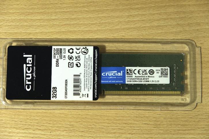 RAM Crucial 32GB DDR4 3200 UDIMM, Computers en Software, RAM geheugen, Zo goed als nieuw, Desktop, 32 GB, DDR4, Ophalen