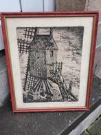 eau forte moulin signe Anto carte, Antiek en Kunst, Ophalen of Verzenden