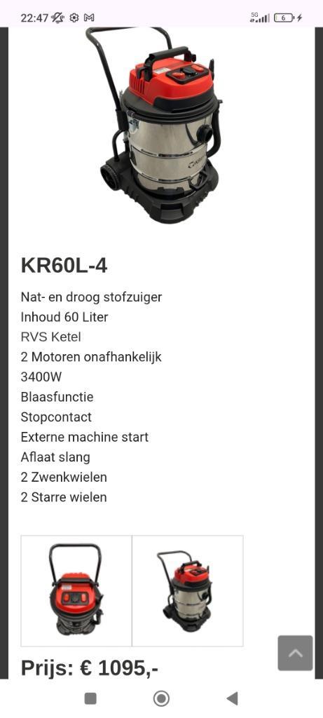 Stofzuiger kremer zeer krachtig splinternieuw, Elektronische apparatuur, Stofzuigers, Nieuw, Stofzuiger, 2000 watt of meer, Reservoir