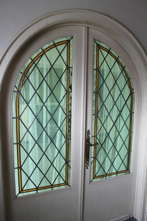 Massieve dubbele ronde binnendeur met glas in lood, Doe-het-zelf en Bouw, Glas en Ramen, Gebruikt, Overige typen, 160 cm of meer