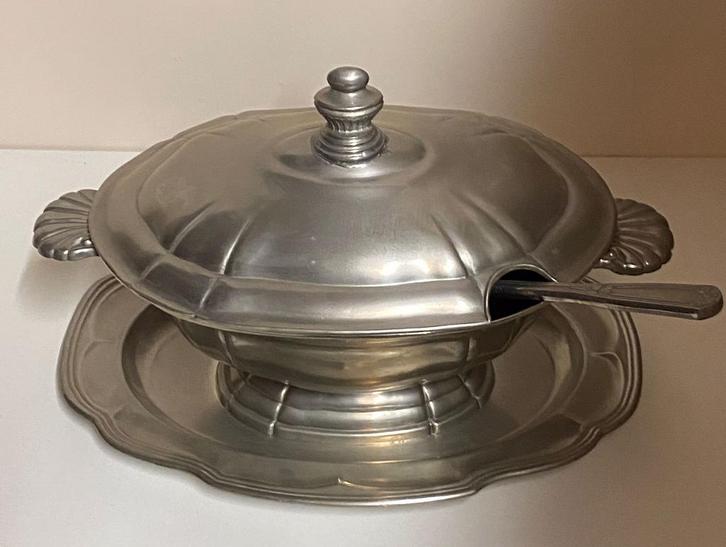 Tinnen soepterrine. 92% tin.  Tin-Koper Depondt Borgloon, Antiek en Kunst, Antiek | Tin, Ophalen