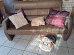 Taupe kleurige lederen 2-zitsbank, Ophalen, Minder dan 75 cm, Tweepersoons, Leer