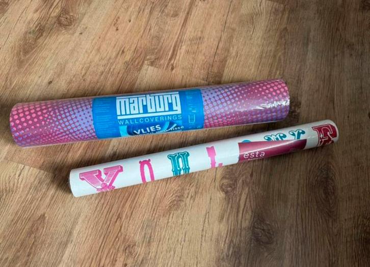 2 rollen design behangpapier - Marburg vlies & Esta., Huis en Inrichting, Stoffering | Behang, Wit, Paars, Roze, 10 tot 25 m²