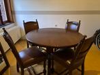 Vol eiken uitschuifbare ronde/ovale eettafel - 4 stoelen, Huis en Inrichting, Ophalen, Zo goed als nieuw