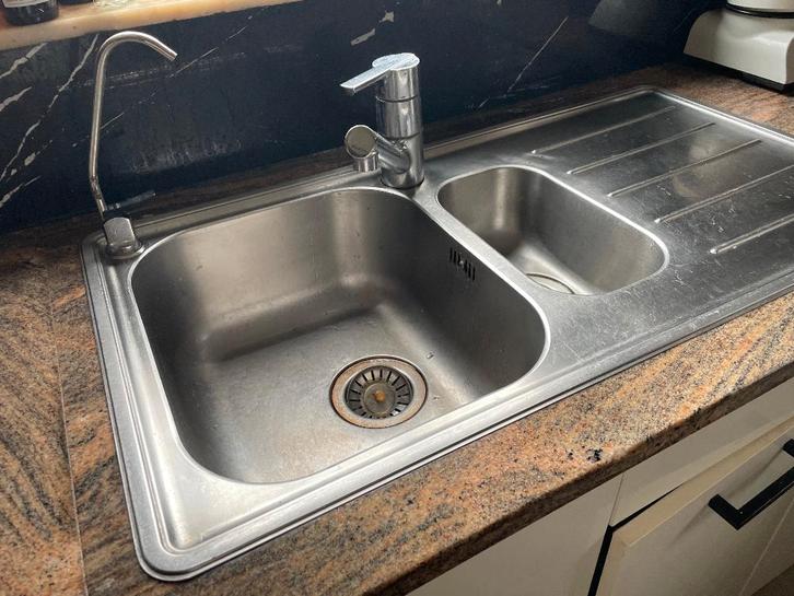 Dubbele spoelbak met GROHE-kraan, Huis en Inrichting, Keuken | Keukenelementen, Gebruikt, 50 tot 100 cm, 25 tot 50 cm, Ophalen