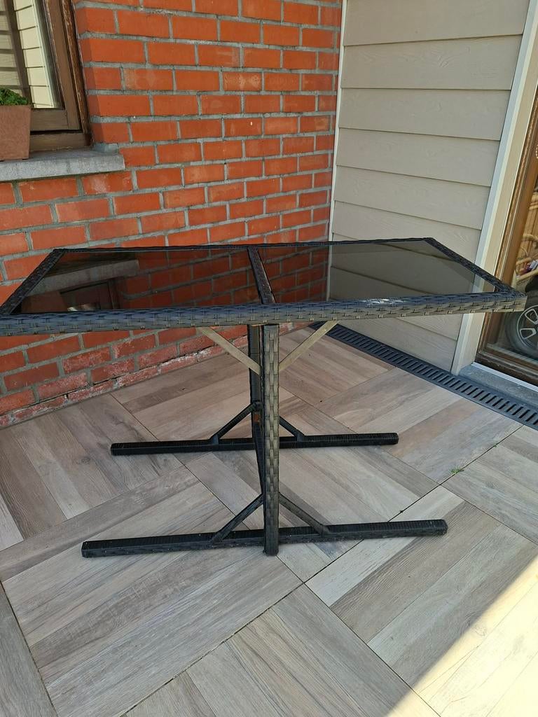 Table de jardin avec verre + 2 chaises — set, Jardin & Terrasse, Tables de jardin, Comme neuf, Osier, Enlèvement