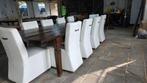 360 cm lange boerentafel met 10 stoelen, Ophalen, Gebruikt, 8 stoelen of meer