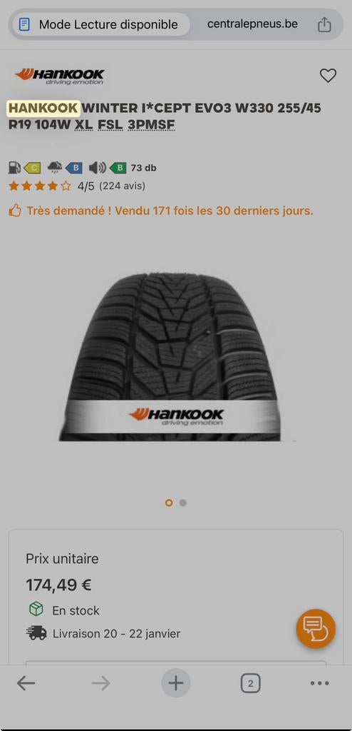 2 pneus hankook 255/45 19, Enlèvement ou Envoi, Pneu(s)
