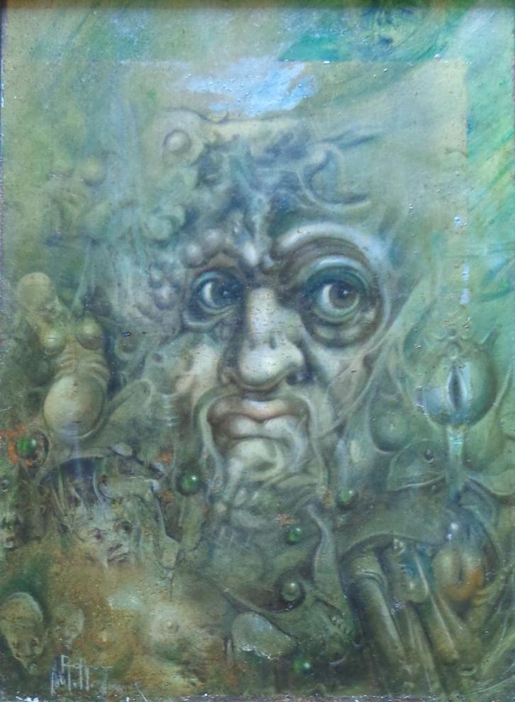 ROGER VAN BELLEGHEM / VREEMD WEZEN / OLIEVERF 37x29cm KADER, Antiek en Kunst, Kunst | Schilderijen | Modern, Ophalen of Verzenden