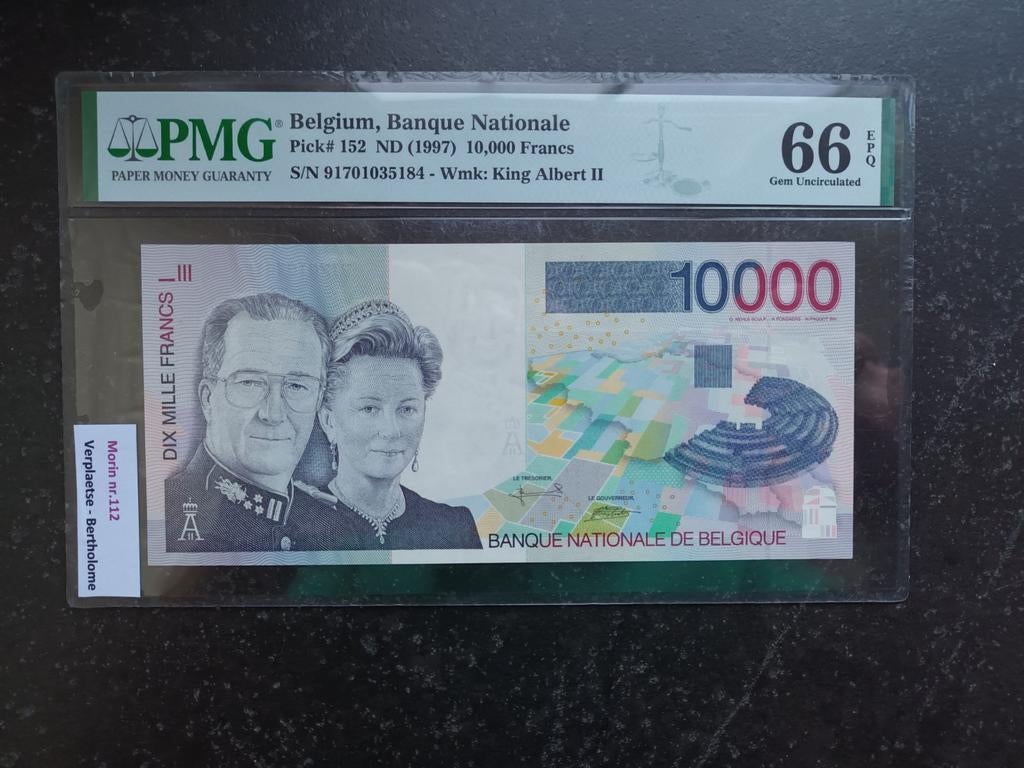 10.000 Belgische franken in topkwaliteit 66EPQ, Postzegels en Munten, Ophalen of Verzenden, Los biljet