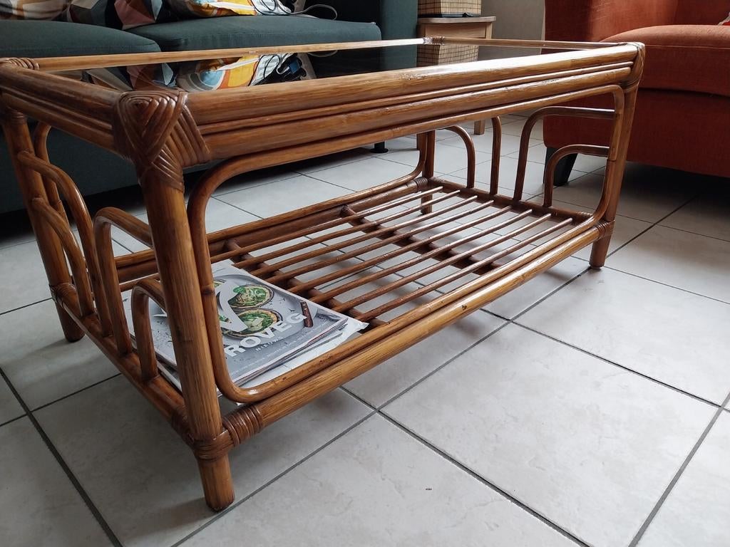 Houten salontafel met glazen oppervlak, Ophalen, Gebruikt, Hout