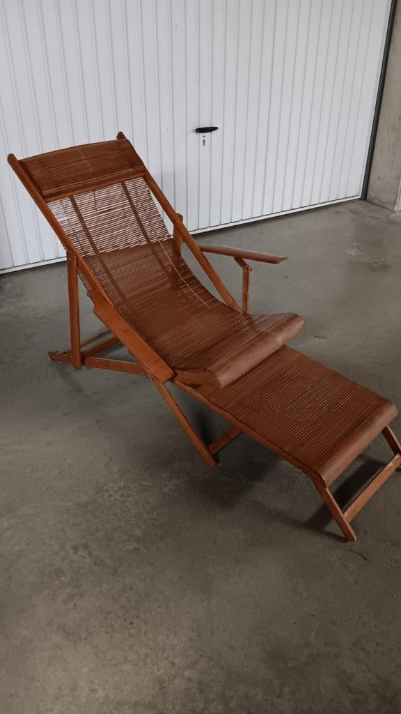 Vintage ligstoel tuinstoel japandi, Tuin en Terras, Ligbedden, Ophalen, Hout