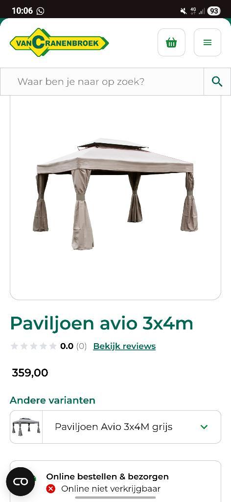 Paviljoen Avio 3x4, Tuin en Terras, Partytenten, Zo goed als nieuw, Paviljoen, 2 meter of meer, Minder dan 5 meter, Minder dan 4 meter