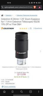 Celestron 8-24mm 1.25" Zoom oculair, TV, Hi-fi & Vidéo, Matériel d'optique | Télescopes, Enlèvement ou Envoi