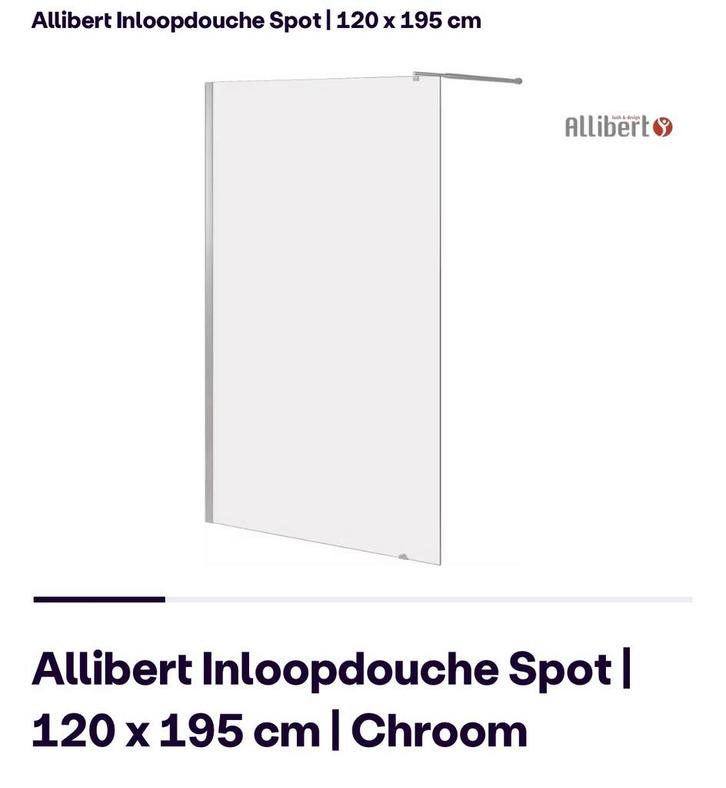 NIEUW!! Allibert inloopdouche glas, Doe-het-zelf en Bouw, Sanitair, Nieuw, Douche, Chroom, Ophalen