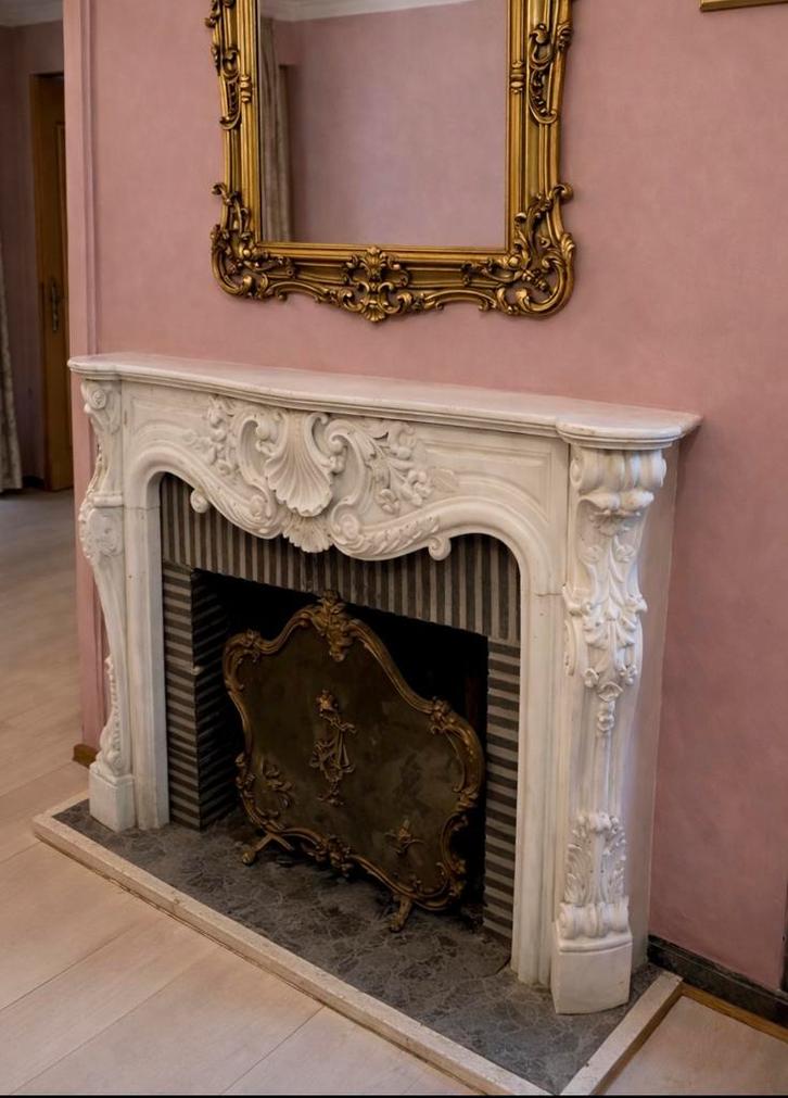 Cheminée marbre Carrare 140cm - XIXe, démontée, Maison & Meubles, Cheminées, Comme neuf, Enlèvement