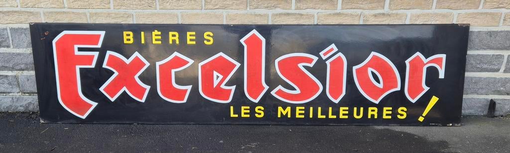 Superbe et rare plaque émaillée Excelsior 197x48cm