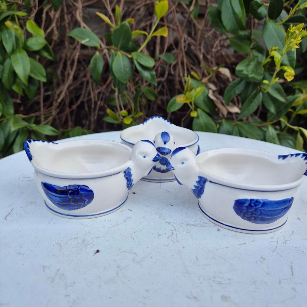 Delfts blauw, ´Roos´ 010120, 3 potjes kip vorm, Verzenden