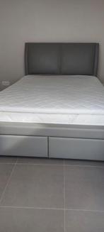 Grijze 2-persoons boxspring met lades., Ophalen, Gebruikt, Tweepersoons, 140 cm