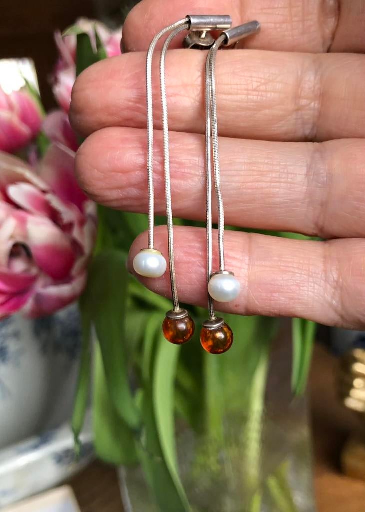Boucles d’oreilles en argent avec ambre, Bijoux, Sacs & Beauté, Boucles d'oreilles, Enlèvement ou Envoi, Argent, Argent