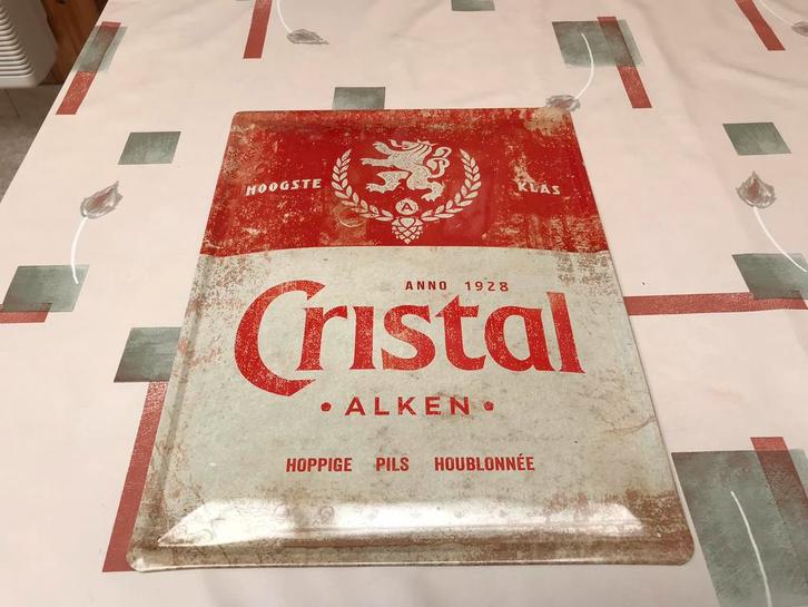 Panneau d'affichage en métal Cristal Alken, Collections, Marques & Objets publicitaires, Comme neuf, Panneau publicitaire, Enlèvement ou Envoi