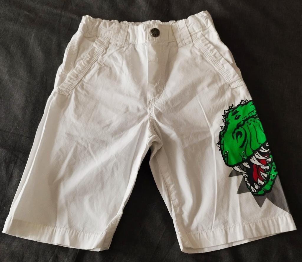 H&M witte jongensshort met dinosauruspatroon — Maat 6-7 jaar, Ophalen, Wit