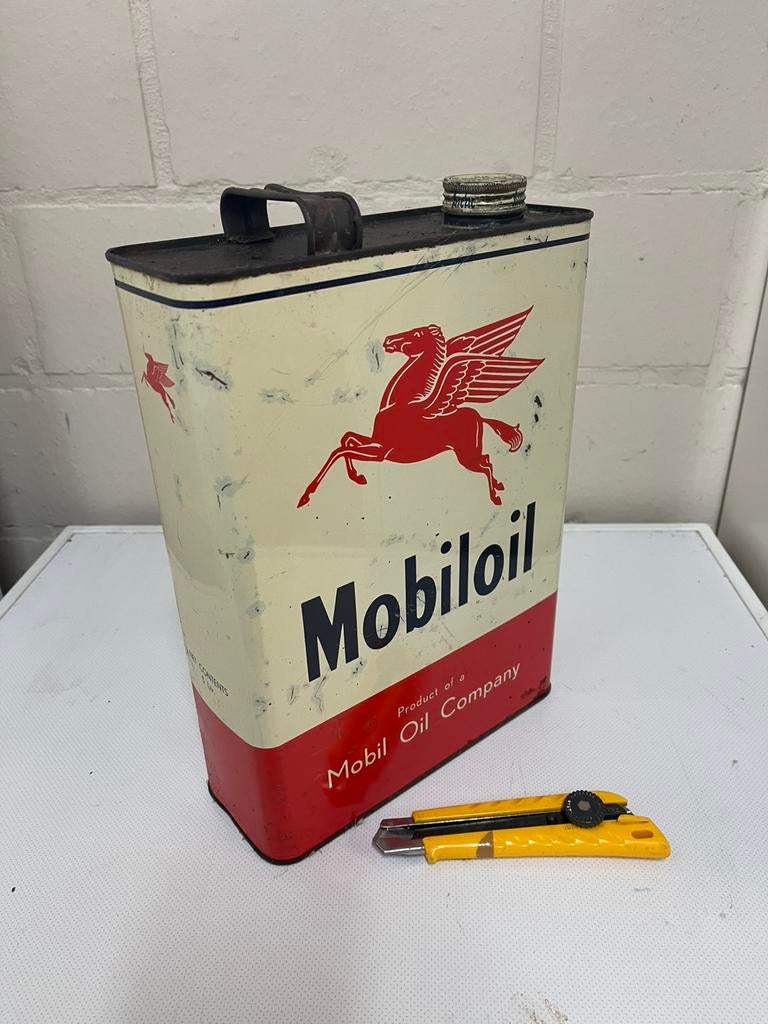 Mobiloil groot olie huile blik (H32/B22/D9), Ophalen of Verzenden, Zo goed als nieuw
