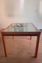 Uitschuifbare eettafel in kersenhout met glazen inlegbladen, Huis en Inrichting, Ophalen, Gebruikt, 200 cm of meer, 50 tot 100 cm