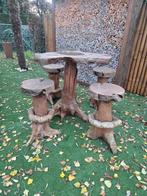Hard houten set tafel met 4 draaiende krukken, Huis en Inrichting, Barkrukken, Ophalen