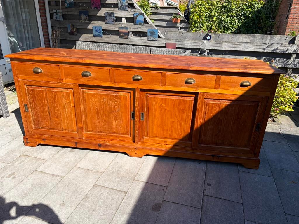 Dressoir teak met schuifdeuren en 5 lades een hele mooie, Huis en Inrichting, Kasten | Dressoirs, Zo goed als nieuw, Ophalen of Verzenden