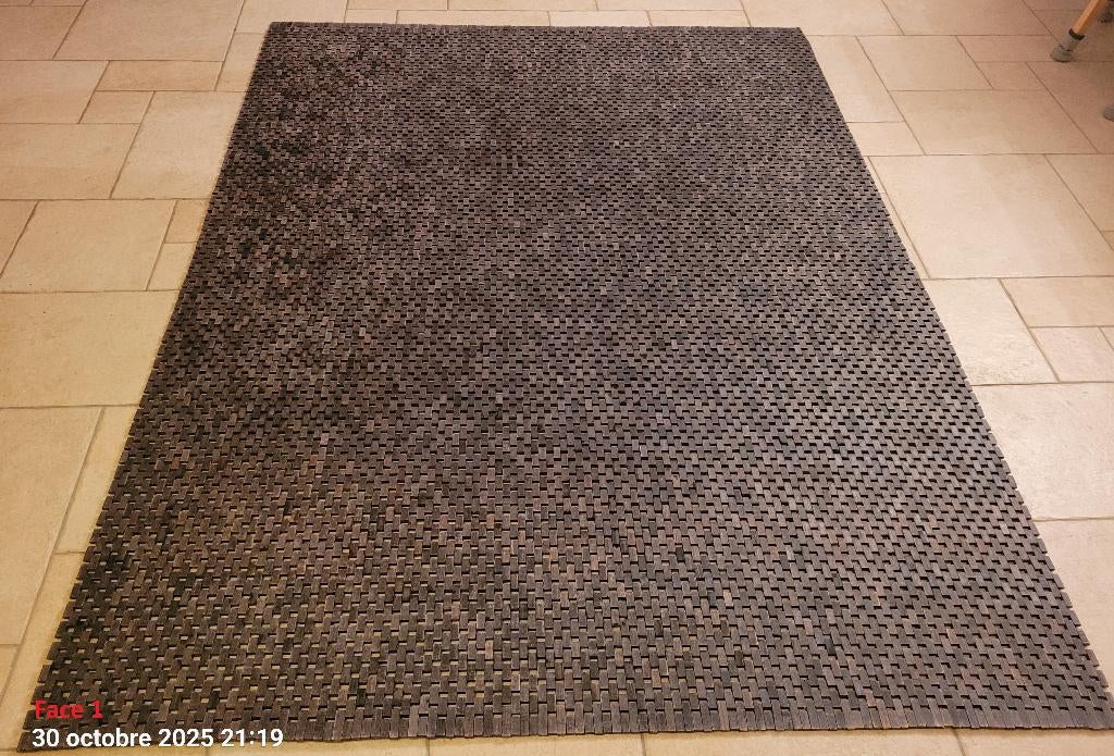 Tapis en bois de Teck massif 170 x 223 cm, Huis en Inrichting, Stoffering | Tapijten en Vloerkleden, Gebruikt, 150 tot 200 cm