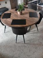 Mango houten eettafel met brede metalen onderstel, Huis en Inrichting, Tafels | Eettafels, Ophalen, Zo goed als nieuw, Vijf personen of meer