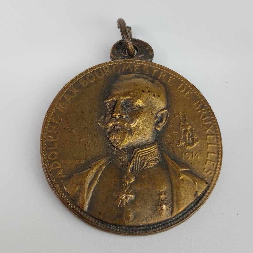 Médaille commémorative Adolphe Max héro de guerre 1914, Antiquités & Art, Antiquités | Autres Antiquités, Enlèvement ou Envoi